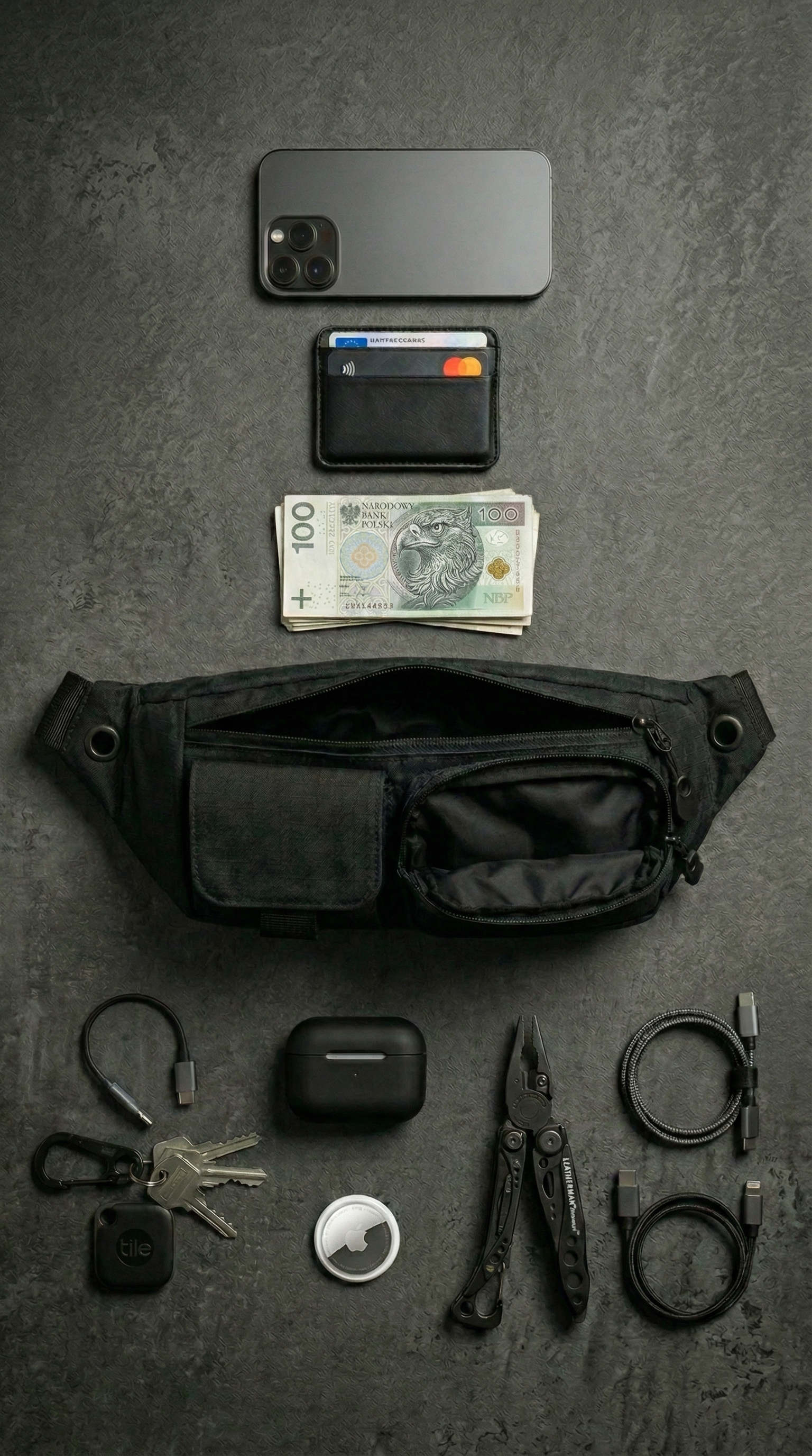baxly Nerka Flex Belt™ — EDC: telefon, portfel, klucze, AirPods, multitool i akcesoria